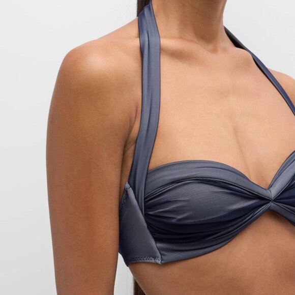 Norma Kamali Bill‎ Mesh Halter Bikini Top Navy Blue M - Picture 2 of 7